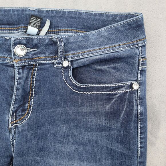 Casual Pants Womens 8 Blue Mid Rise Flat Front 5 Pocket Design Boot Cut Jeans - Picture 13 of 16